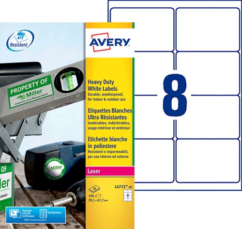 Etiket Avery L4715-20 99.1x67.7mm weerbestendig wit 160 etiketten-2