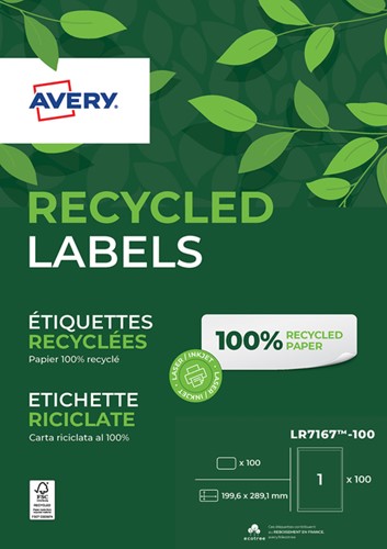 Etiket Avery LR7167-100 199.6x289.1mm recycled wit 100 stuks