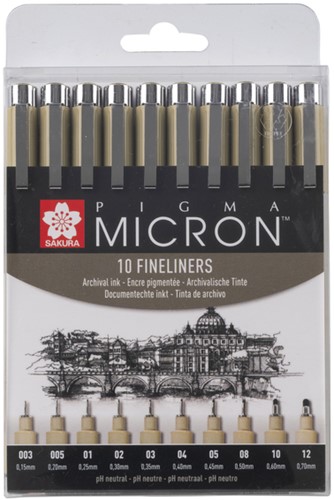 Fineliner Sakura Pigma Micron set à 10 schrijfbreedtes zwart