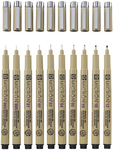 Fineliner Sakura Pigma Micron set à 10 schrijfbreedtes zwart-3