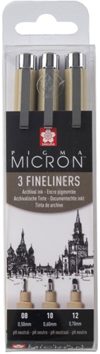 Fineliner Sakura Pigma Micron set à 3 schrijfbreedtes zwart