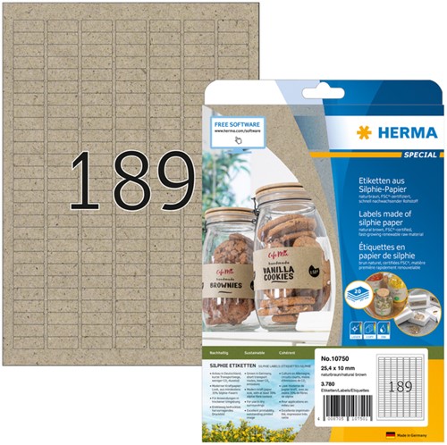 Etiket HERMA 10750 25.4x10mm silphie bruin 3780 stuks