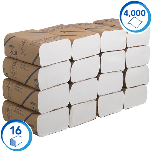 Handdoek Scott m-vouw 1-laags 203x240mm 16x250 vel wit 3749-2