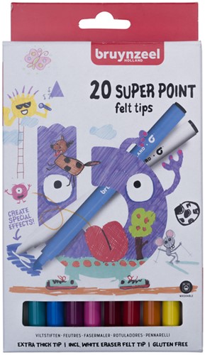 Viltstift Bruynzeel Kids Super Point set à 20 kleuren