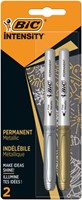 Viltstift Bic Intensity rond perm F mtl zilver en goud blister à 2st