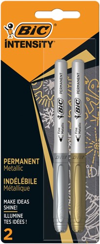 Viltstift Bic Intensity rond perm F mtl zilver en goud blister à 2st