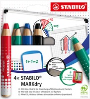 Whiteboardpotlood STABILO MARKdry 648/4 |+ slijper-microvezel ass 4st