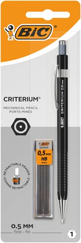 Vulpotlood Bic Criterium HB 0.5mm incl 12 stiften zwart blister à 1st