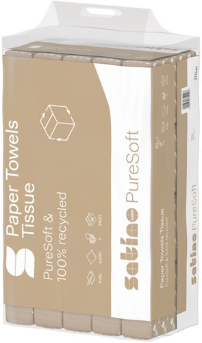 Handdoek Satino PT3 PureSoft v-vouw 2-laags 240x230mm 20x200 vel naturel 277540-3