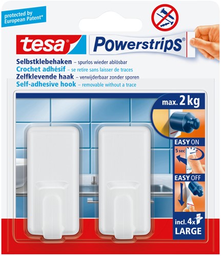 Haken tesa Powerstrips® LARGE Classic zelfklevend verwijderbaar wit 2 stuks