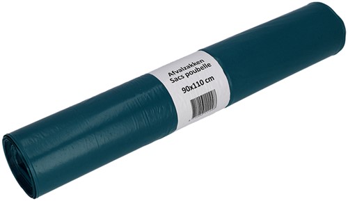 Afvalzak Cleaninq 90x110cm LDPE recycled T60 160L blauw rol à 20 stuks