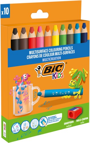 Kleurpotloden BicKids Multi Surface + puntenslijper assorti 10 stuks-2