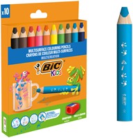 Kleurpotloden BicKids Multi Surface + puntenslijper assorti 10 stuks-1