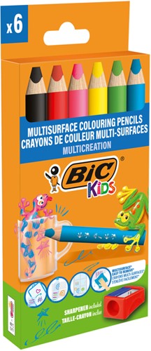 Kleurpotloden BicKids Multi Surface + puntenslijper assorti 6 stuks-2