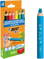 Kleurpotloden BicKids Multi Surface + puntenslijper assorti 6 stuks-1