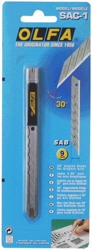 Snijmes Olfa SAC-1 9mm met metalen houder blister à 1 stuk