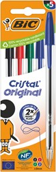 Balpen Bic Cristal medium assorti blister à 5 stuks