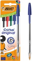Balpen Bic Cristal medium assorti blister à 5 stuks-2