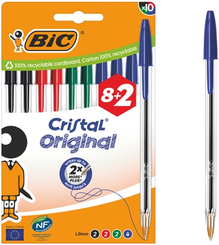 Balpen Bic Cristal medium assorti blister à 8+2 gratis-2