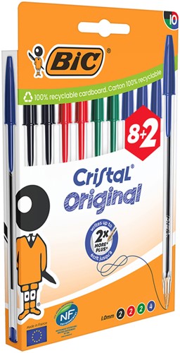Balpen Bic Cristal medium assorti blister à 8+2 gratis-3