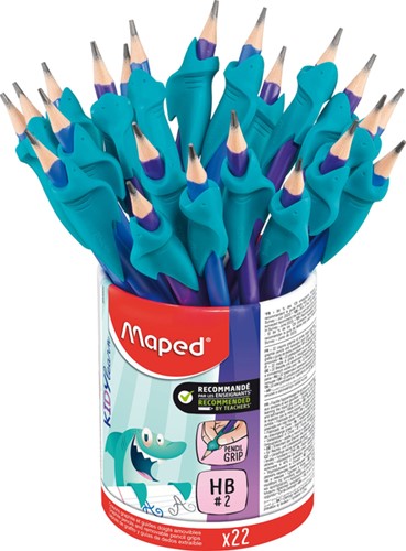 Grafietpotlood Maped Kidy Learn met gum en vingerhulp pot à 22 stuks assorti