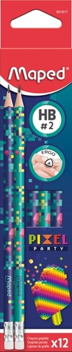 Grafietpotlood Maped Pixel Party met gum set à 12 stuks assorti