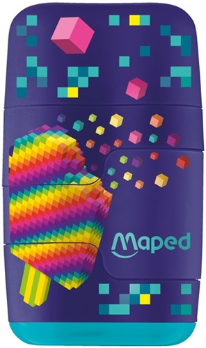 Puntenslijper Maped Pixel Party Connect 2-gaats met gum display à 20 stuks-2