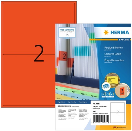Etiket HERMA 4567 199.5x143.5mm rood 200 stuks