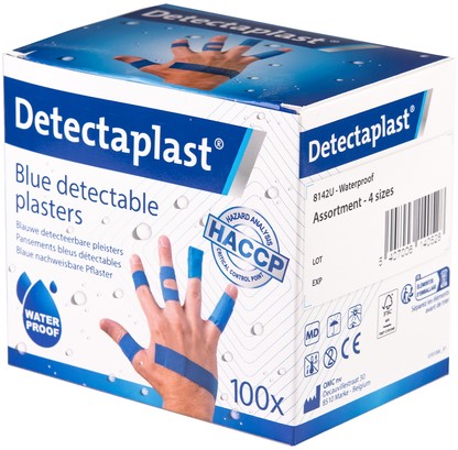 Waterafstotende blauwe pleister Detectaplast assorti 100 stuks