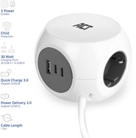 Stekkerblok ACT 3 voudig  inclusief 2x USB C/A 1.5 meter wit/grijs-2