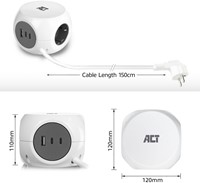 Stekkerblok ACT 3 voudig  inclusief 2x USB C/A 1.5 meter wit/grijs-2