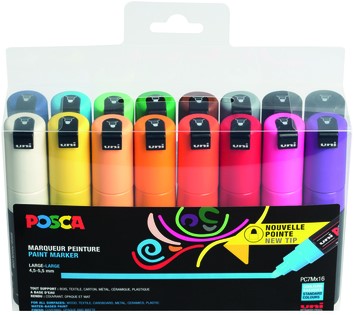 Paintmarker Uni POSCA PC7M breed assorti set à 16 stuks