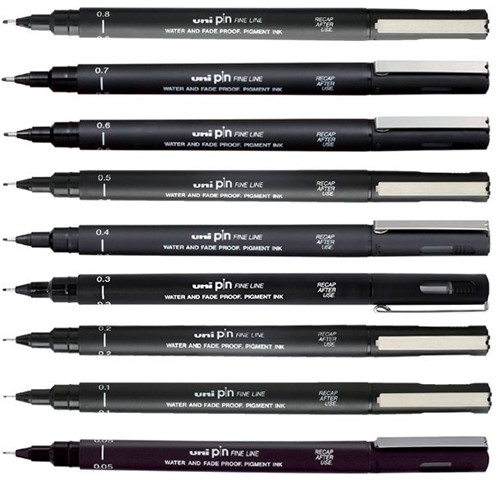Fineliner Uni-ball Pin ASP008 set à 5 breedtes zwart-2