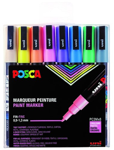 Paintmarker Uni POSCA PC3M fijn pastel assorti set à 8 stuks