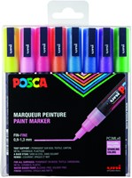 Paintmarker Uni POSCA PC3M fijn glitter pastel assorti set a 8 stuks