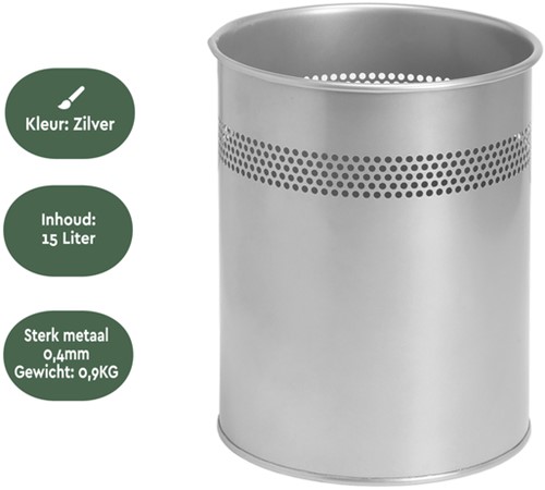 Papierbak BRASQ 15 liter zilver-3