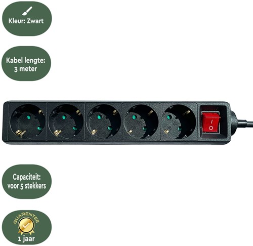 Stekkerdoos BRASQ  5 voudig 3 meter zwart-3