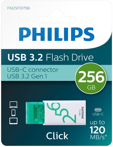USB stick 3.2 Philips Click USB-C 256GB groen
