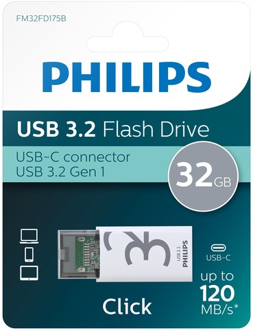 USB stick 3.2 Philips Click USB-C 32GB grijs