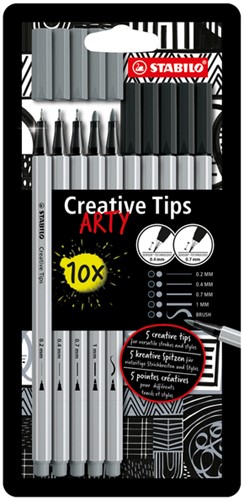 Creative Tips STABILO Arty assorti tips zwart en grijs blister à 10 stuks