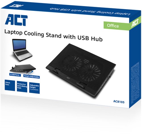 Laptopstandaard ACT 2 standen met ventilator 4-p hub-2