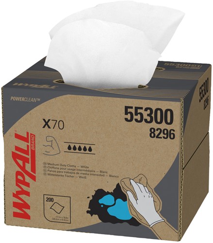 Poetsdoek WypAll X70 PowerClean 426x282mm 200vel dispenserdoos wit 8296-2