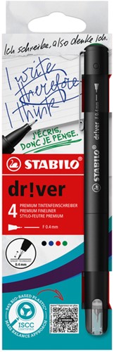 Fineliner STABILO dr!ver fijn assorti 4 stuks
