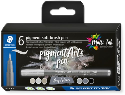 Brushpen Staedtler pigment pen etui à 6 grijze kleuren