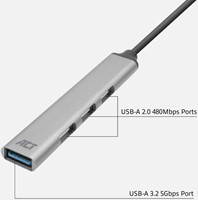 Hub ACT USB-C 3x USB-A 2.0 en 1x USB-A 3.0-3