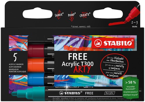 Acrylmarker STABILO  Free Acrylic T300 Urban assorti 5 stuks
