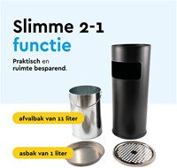 Afvalbak met asbak BRASQ 11 liter AT500 zwart-2