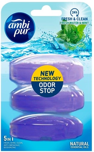 Toiletblok navulling Ambi Pur Fresh Water & Mint 3x55ml