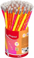 Grafietpotlood Maped Neon met gum pot à 72 stuks assorti