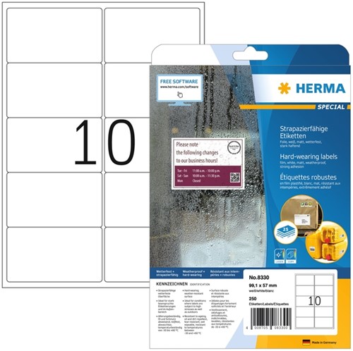 Etiket HERMA 8330 99.1x57mm weerbestendig wit 250 etiketten